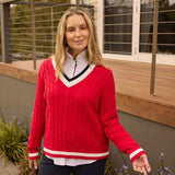 Harvest V Neck Jumper Poinsettia/White