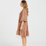 Davie Tiered Dress Sandy Tan Animal