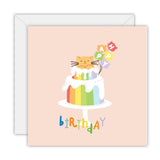 Happy Birthday Rainbow Cat Cake - Greeting Card
