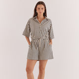 Ingrid Tie Waist Playsuit Black Cream