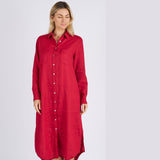 Miranda Linen Shirt Dress Crimson
